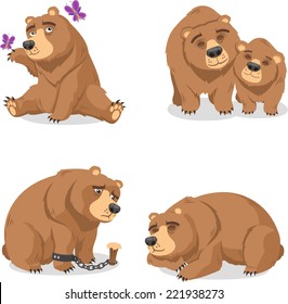 Grizzly Brown Bear vector illustration cartoon set