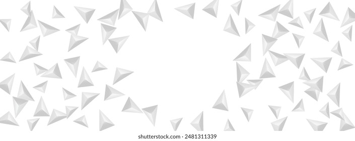 Grizzly Crystal Background White Vector. Polygon Volume Texture. Gray Clean Illustration. Pyramid Space. Greyscale Triangle Backdrop.