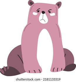 Grizzly dangerous animal, isolated bear portrait of cartoon character with furry coat. Funny personage, endangered species and carnivores. Wilderness habitat or zoo park. Vector in flat style