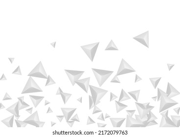 Grizzly Element Background White Vector. Fractal Paper Tile. Hoar Isolated Backdrop. Crystal Geometry. Greyscale Polygon Card.