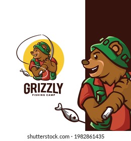 Grizzly Fishing Camp Character Mascot cartoon logo