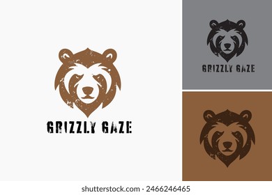 Grizzly Gaze Bear logo: A majestic grizzly bear with an intense gaze, symbolizing strength and wilderness. Ideal for outdoor brands or wildlife conservation.