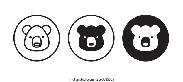 Grizzly, honey bear or polar bear head face icon button, vector, sign, symbol, logo, illustration, editable stroke, flat design style isolated on white