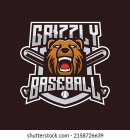 grizzly mascot baseball logo design vector