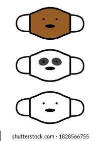 Grizzly, Panda, and White Bear cartoon mask with cute illustration