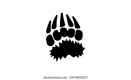 grizzly paw print,black isolated silhouette