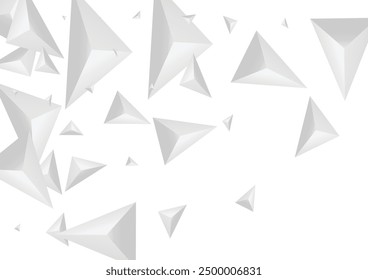 Grizzly Pyramid Background White Vector. Origami Shatter Template. Silver Modern Banner. Polygon Isolated. Greyscale Shard Tile.