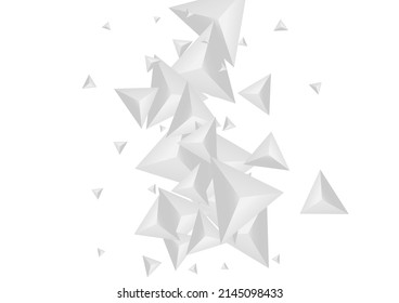 Grizzly Shard Background White Vector. Crystal Realistic Card. Greyscale Volume Design. Fractal Shadow. Hoar Triangle Illustration.