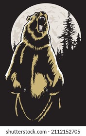 Grizzly stand howling at the moon