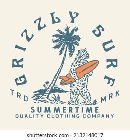 grizzly summer illustration surf design vintage