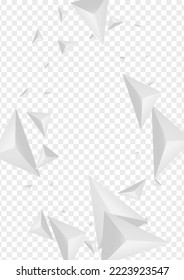 Grizzly Triangular Background Transparent Vector. Pyramid Effect Template. Greyscale Creative Tile. Fractal Luxury. Hoar Polygon Backdrop.