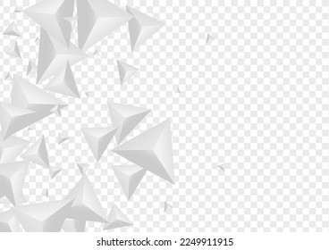 Grizzly Triangular Background Transparent Vector. Pyramid Geometry Texture. Silver Cover Design. Polygon Light. Gray Fractal Template.