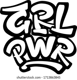 GRL PWR feminist text slogan. Created in a modern graffiti style with 3D effects letters.