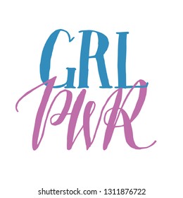 GRL PWR Isolated Hand Drawn Lettering Quote on White Background. Vector Illustration Titles for Feminist, Sisterhood, Womens Day. Handwritten Inscription Phrases.