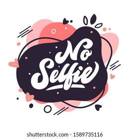 Grl pwr phrase with abstract background. No selfie calligraphy. Feminist quotes sticker isolated. Feminism slogan handwritten lettering creative. Strong woman fashion handlettered slogan