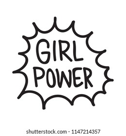 GRL PWR short quote. Girl Power cute hand drawing illustration for print, brochure, greeting card, bag, clothing. To stick on laptop, phone, wall. Modern motivational text, feminist tattoo trend