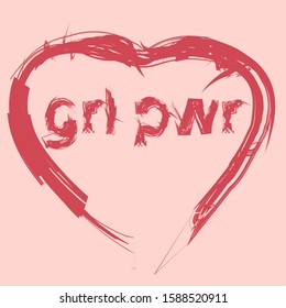 GRL PWR short quote. Girl Power illustration for print, brochure, greeting card, bag, clothing. To stick on laptop, phone. Modern motivational text it heart. Stock vector illustration