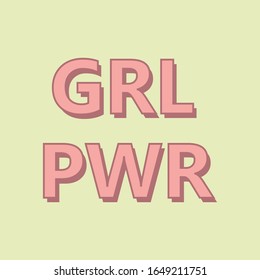 GRL PWR sign. Comic speech bubble with emotional text Girl Power and stars. Vector bright dynamic cartoon illustration isolate on blue background.