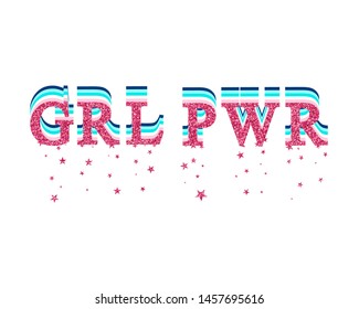 Grl Pwr slogan with glitter texture vector.