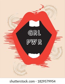 grl pwr texto impreso con labios grabados a mano
