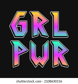 GRL PWR t-shirt print. Vector hand drawn 80s arcade style lettering illustration. Grl pwr,girl power,feminism lettering print for t-shirt, poster,sticker,cover,logo concept
