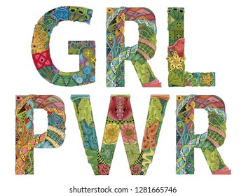 GRL PWR. Vector zentangle object for decoration