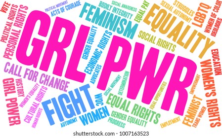 GRL PWR word cloud on a white background. 