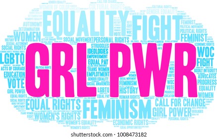 GRL PWR word cloud on a white background. 