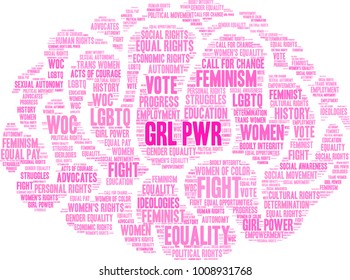 GRL PWR word cloud on a white background. 