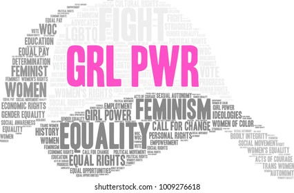GRL PWR word cloud on a white background. 