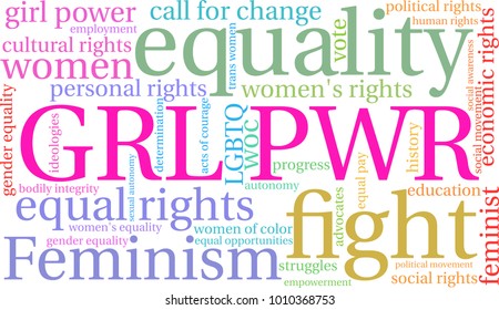 GRL PWR word cloud on a white background. 