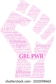GRL PWR word cloud on a white background. 
