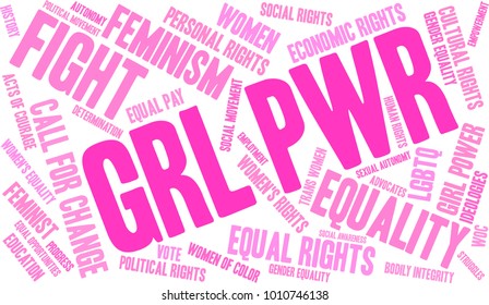 GRL PWR word cloud on a white background. 