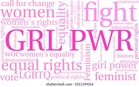GRL PWR word cloud on a white background. 