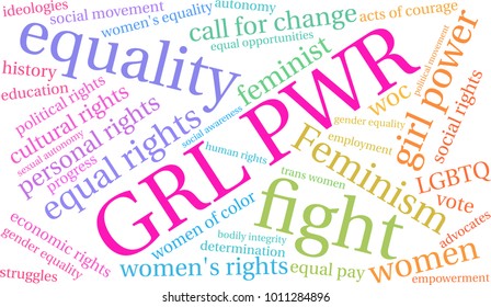 GRL PWR word cloud on a white background. 