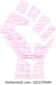 GRL PWR word cloud on a white background. 