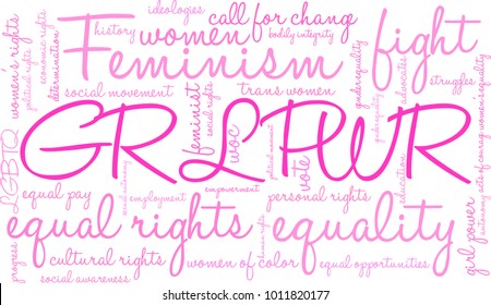 GRL PWR word cloud on a white background. 