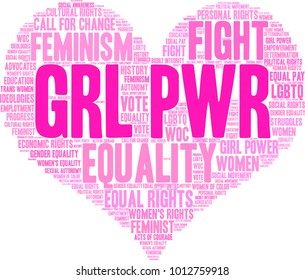 GRL PWR word cloud on a white background. 