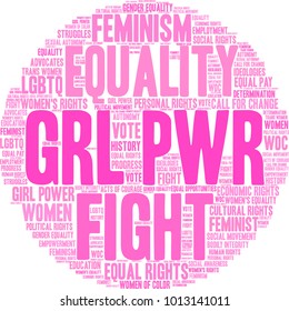 GRL PWR word cloud on a white background. 