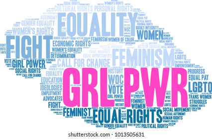 GRL PWR word cloud on a white background. 