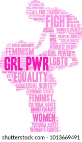 GRL PWR word cloud on a white background. 