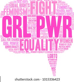 GRL PWR word cloud on a white background. 
