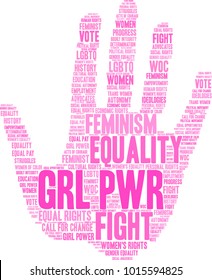 GRL PWR word cloud on a white background. 
