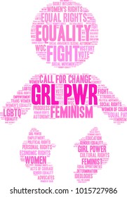 GRL PWR word cloud on a white background. 