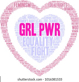 GRL PWR word cloud on a white background. 