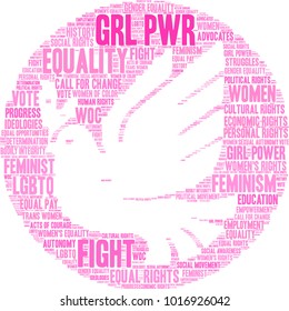 GRL PWR word cloud on a white background. 