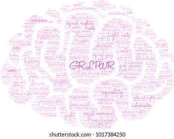 GRL PWR word cloud on a white background. 