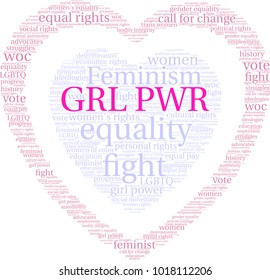 GRL PWR word cloud on a white background. 