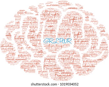 GRL PWR word cloud on a white background. 