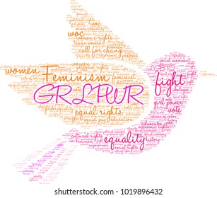 GRL PWR word cloud on a white background. 